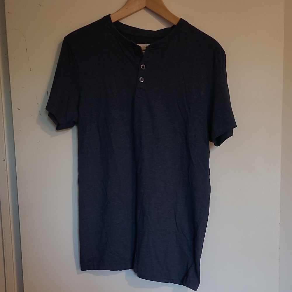 Men's Dark Blue Short Sleeve Henley Tee